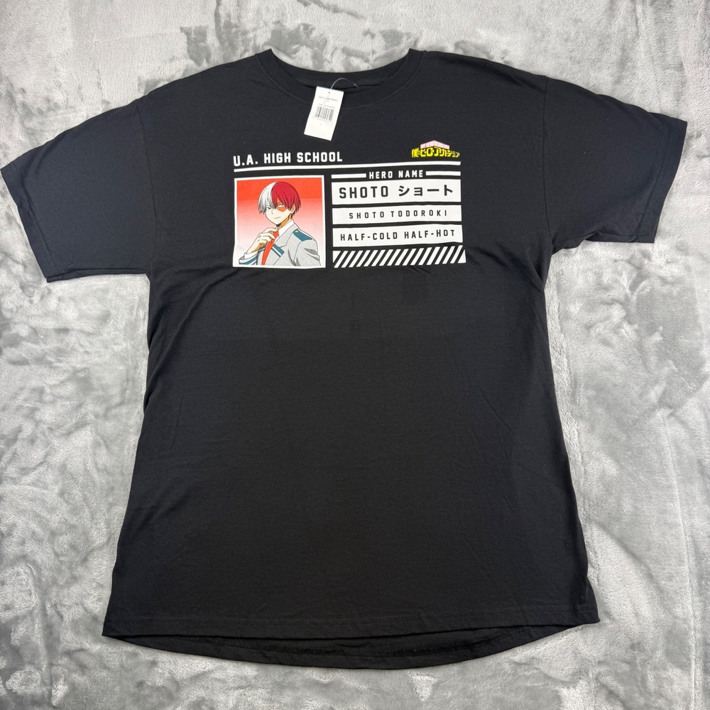 My Hero Academia Shoto Todoroki UA High School ID T-Shirt Black Large NWT Cotton